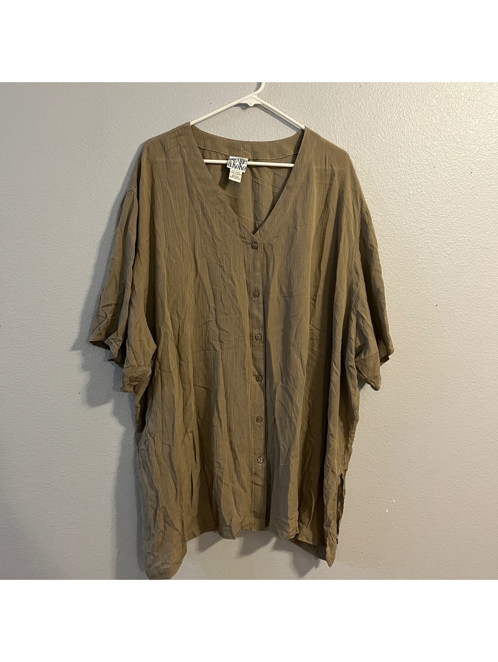 Vintage Jacque & KoKo Tunic 22/24 Brown 100% Rayon Oversized Boho Button Front